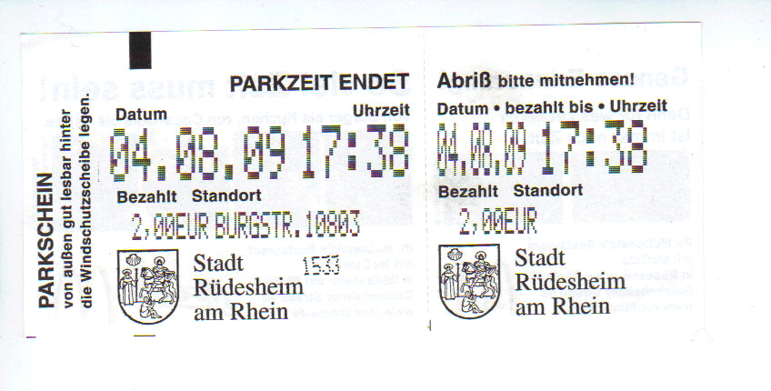 Quittung Parken Rdesheim am Rhein