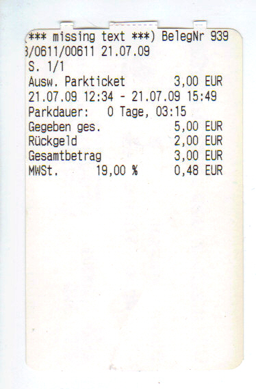 Quittung Parken Schloss Brhl